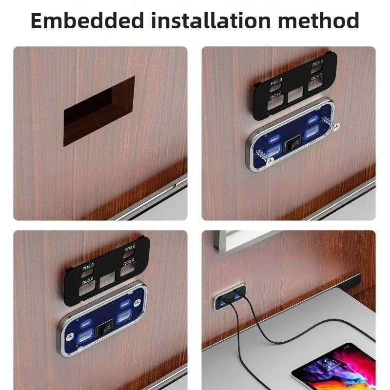 4 Ports 12V RV USB Outlet 76W Dual PD3.0 Type-C Quick Charge & QC3.0 Panel Wall Mount Charger Adapter for Marine Bus ATV Truck