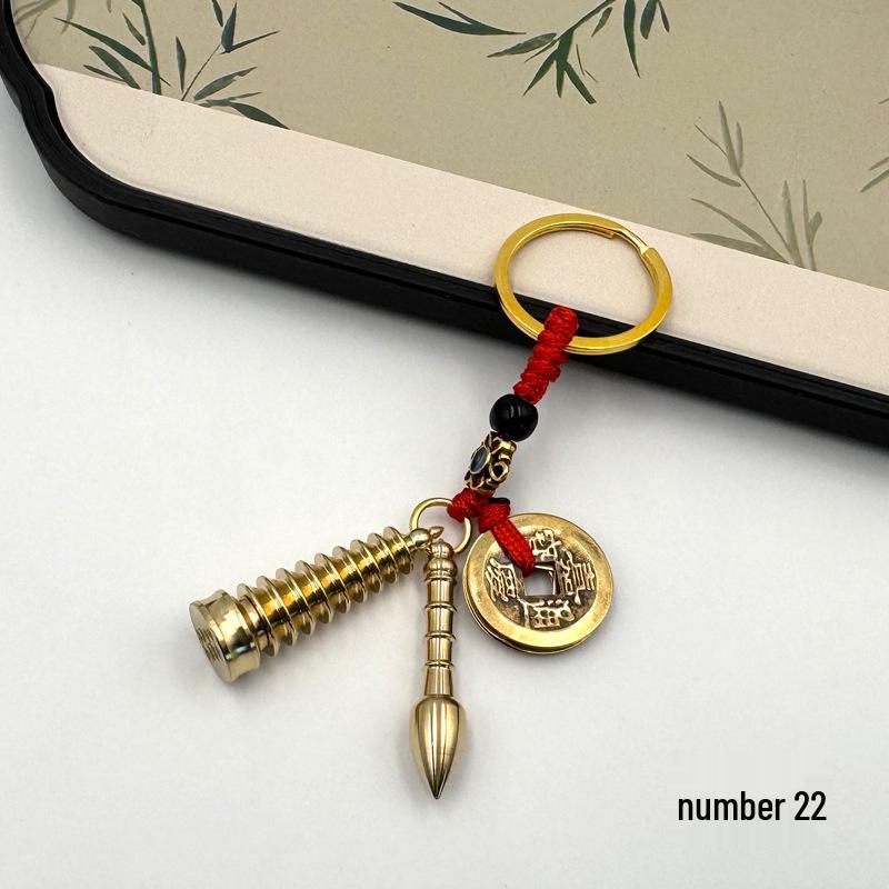 Eight Treasures Luopan Keychain with Five Emperors Coins & Gourd for Good Luck