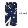 Navy Cream Oversized Star Geometric Pattern Art Film Aesthetic Protective Shockproof Bumper Phone Case Cover For iPhone 13 14 15 16 17 Pro Max Plus