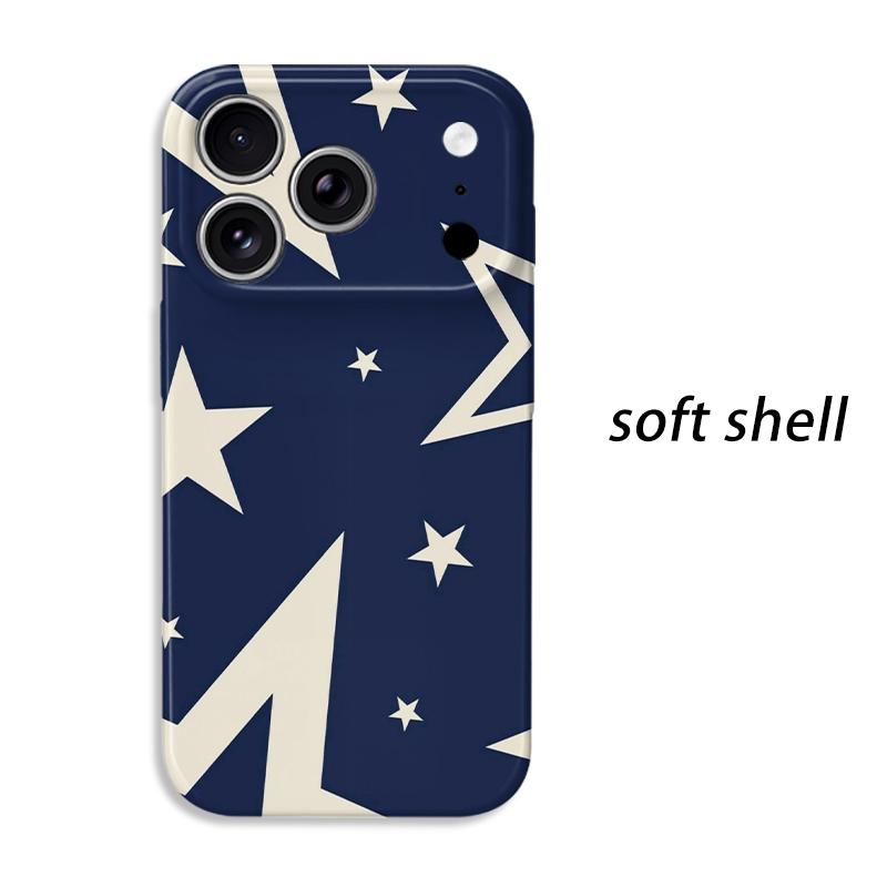 Navy Cream Oversized Star Geometric Pattern Art Film Aesthetic Protective Shockproof Bumper Phone Case Cover For iPhone 13 14 15 16 17 Pro Max Plus