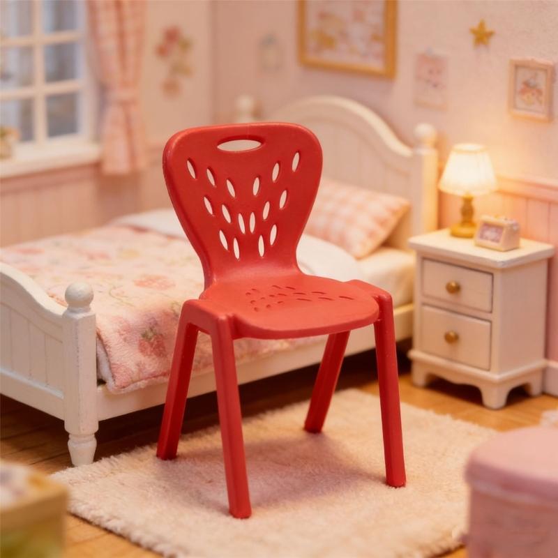 Colorful Doll Furniture Small Chair Model Figurine With Hole Design For Doll House Accessories And Kids Pretend Play Game