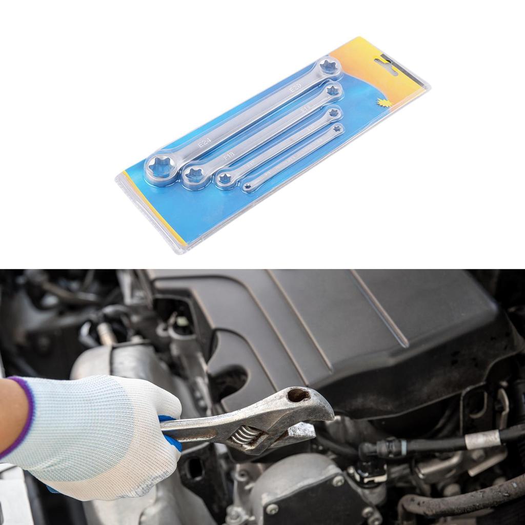 4 Pieces E Ring Wrench Set Double Box End Flexible Long Handle Steel Thickened Hand Tool