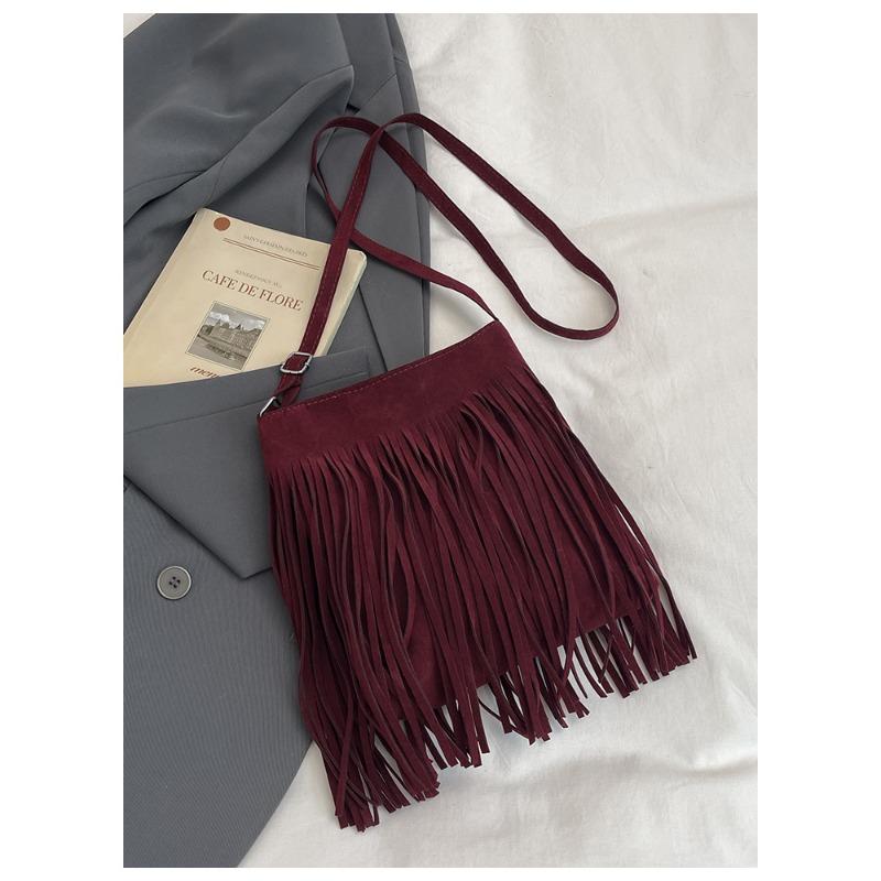 Niche design bag women s autumn 2 new fashion matte shoulder messenger bag texture fringed tide bucket bag красный