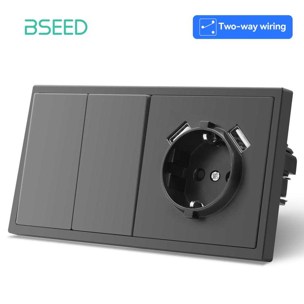 BSEED Interruptores de Luz de Botão Grande 1/2 Grupos 1/2 Vias Mais Tomadas de Parede Tipo-c USB Carregamento Rápido Estruturas de Plástico Padrão UE