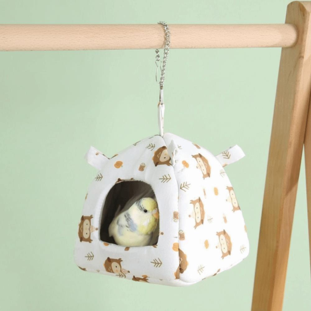 Warm Parrot Hanging Hammock Print Design Cartoon Bird Nest House with Mat Fleece Sleeping Bed Cave for Golden Bear Hamster Birds