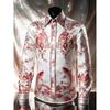 Fashion Men Black White Gradient Shirt Angel Wing Cross Graphic Long Sleeve Slim Club Punk Streetwear Dress Blouse