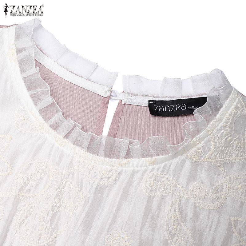 ZANZEA Women Fashion Embroidery Patchwork Casual Round Neck Short Sleeve Dress