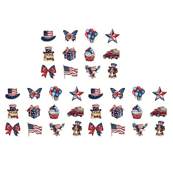 Holz-Ornamente zum 4. Juli, Vintage Patriotische Baumdekorationen, Rot Weiß Blau Rustikale Sterne Adler Flaggen Holzausschnitte Ornamente für den Unabhängigkeitstag