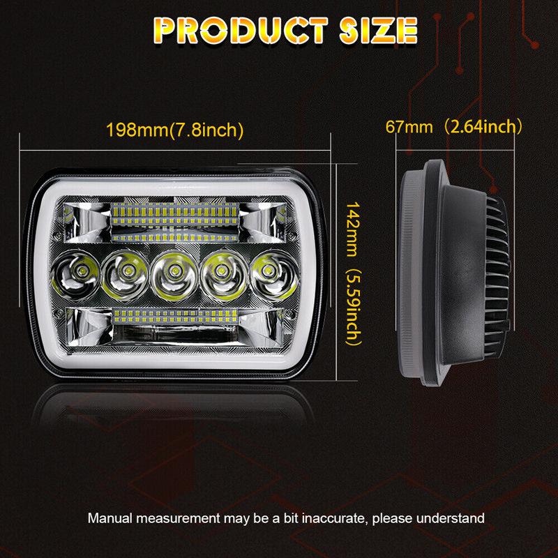 7 Inch Square-Shaped Headlight 45W With Aperture And Angel Eyes Dual Color For Off-road Trucks Near Far Vision Headlights