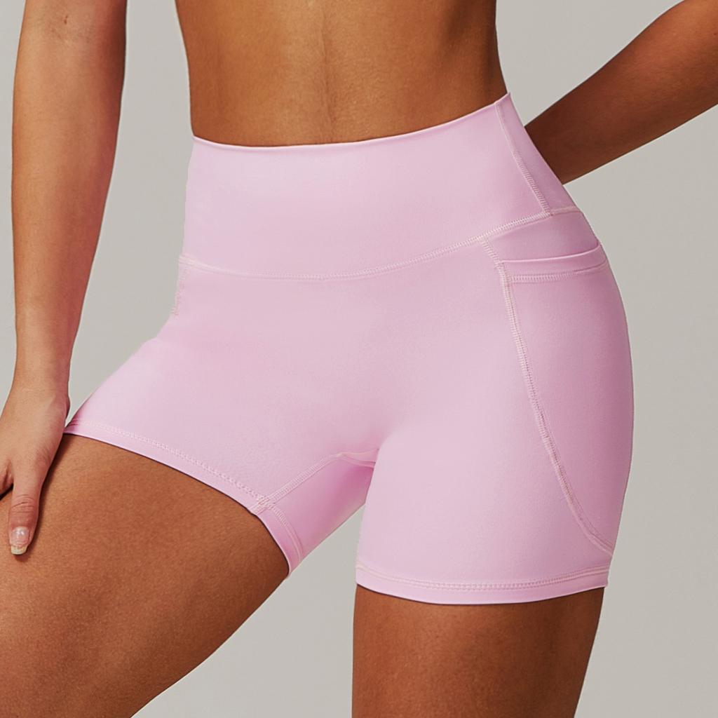 Nya Sommar Snabbtorkande Nuda Sportshorts, Höga Tajta Yogabyxor, Andningsbara Löpar- och Fitnessshorts med Fickor