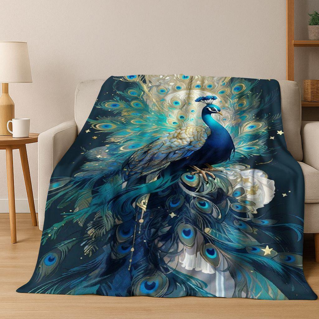 3D Colorful Peacock Romantic Birds Dream Flannel Blanket,Cozy Soft Throw Blanket for Home Bedroom Bed Sofa Picnic Cover Gift Kid