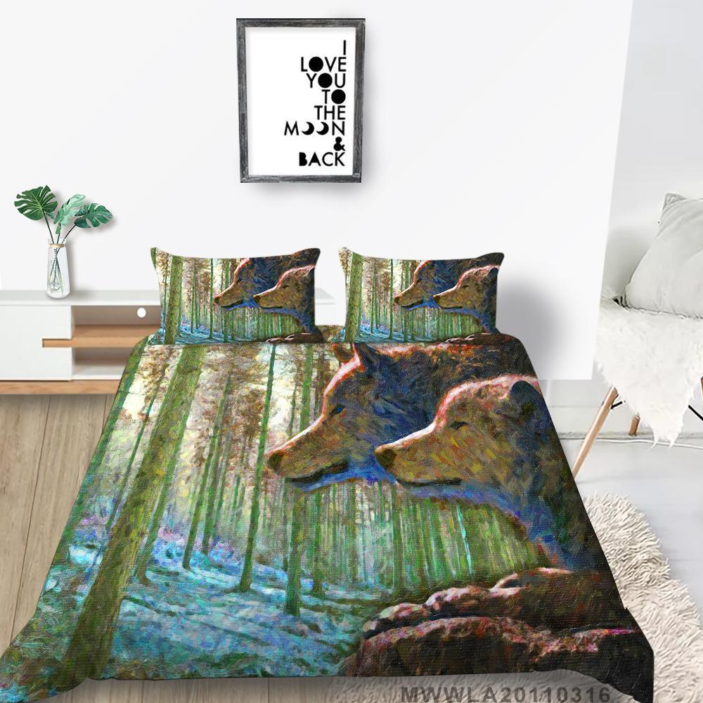 

2023 Новый стильный комплект пододеяльников с 3D принтом волка, пододеяльник с животными, полиэстер, домашний текстиль для мальчиков и девочек, наволочка одного размера EU Single 135x200cm