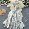 Robe sans manches à col rond imprimé style européen américain pour femmes, haut de gamme, niche, fête d'anniversaire, taille ajustée, bouffante, maxi