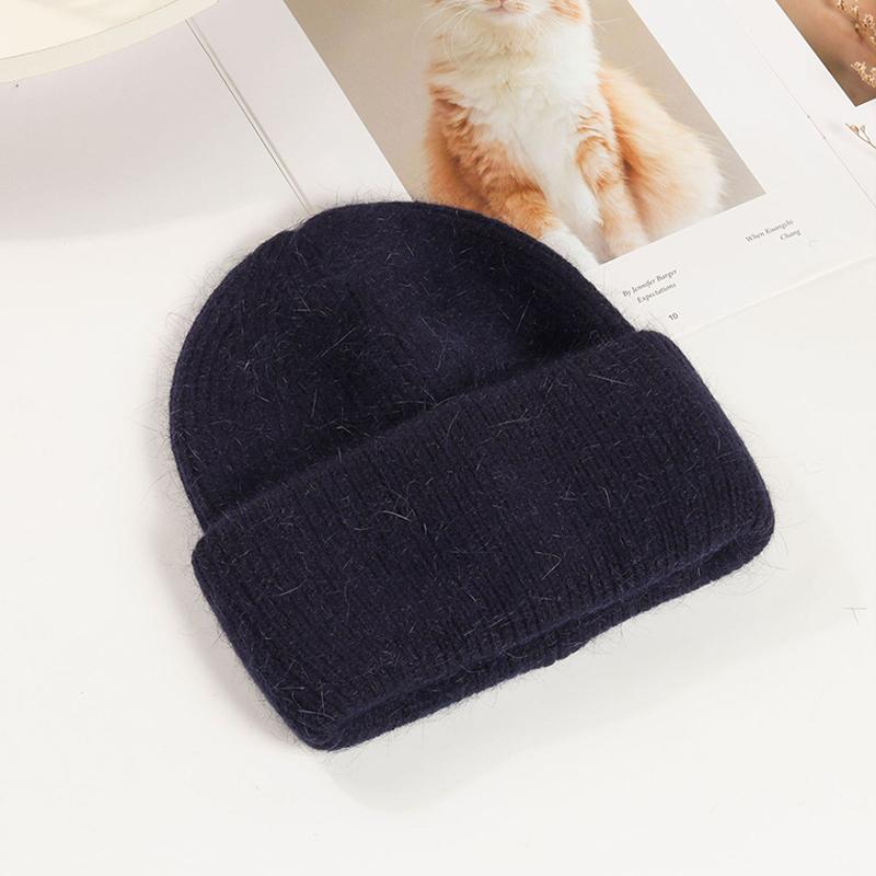 Winter Hats Woman Soft Knit Beanie Warm Rabbit Fur Hat Solid Color Slouchy Cap Casual Outdoor Fashion Solid Adult Cover Head
