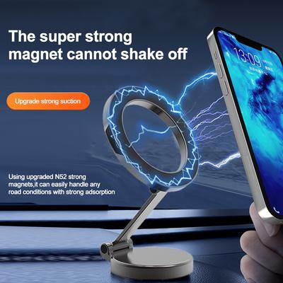 Magnetic Car Phone Holder for MagSafe 360 Degrees Adjustable Alloy Folding Magnetic Car Navigation Mount for iPhone 14 13 12 Pro