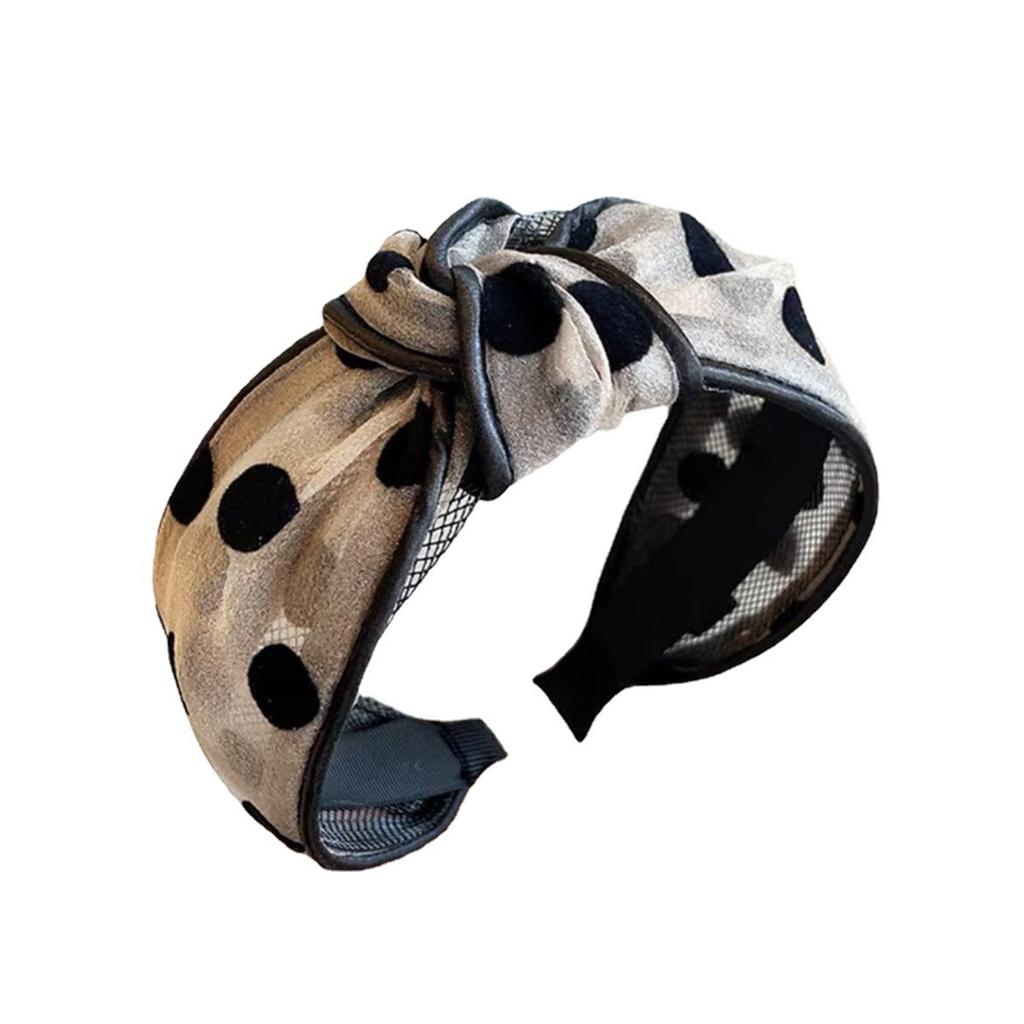 Summer European and American retro wide-brimmed polka-dot mesh headband women's bow high skull top wash face widened headband hair accessories