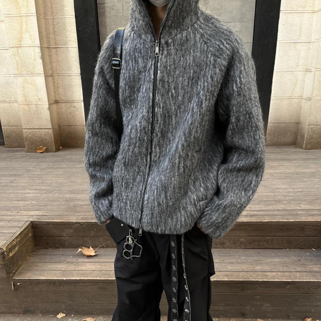 70% Wool Full-Zip Mohair Hooded Sweater Jacket for Autumn/Winter