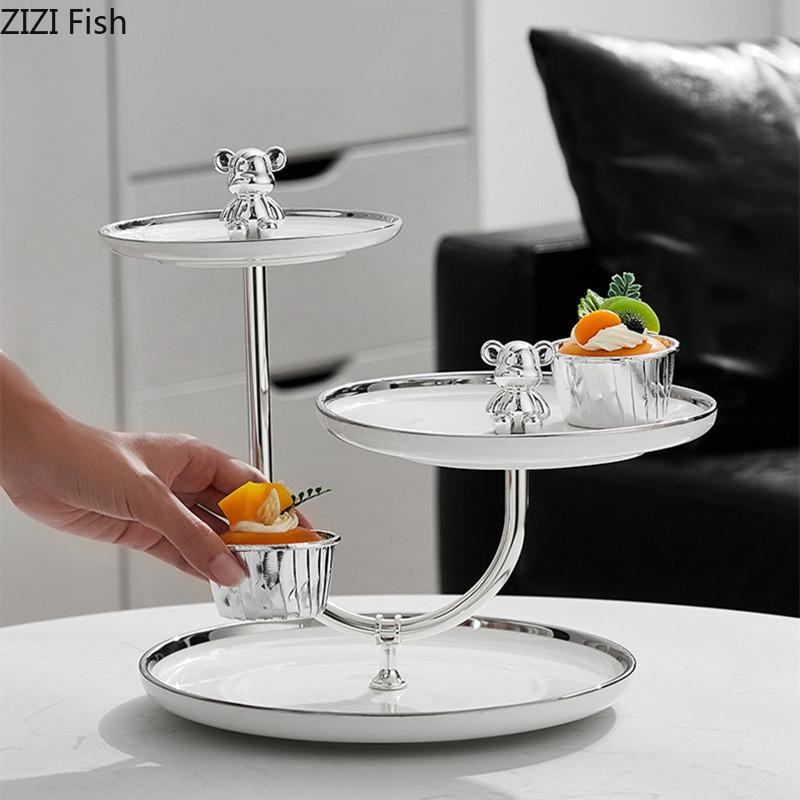 Three Layer Bear Fruit Plate Creative Candy Snack Dessert Plate Wedding Party Cake Display Rack Home Kitchen Ceramic Tableware