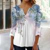 Women's Shirt Blouse Floral Button Print 3/4 Length Sleeve Casual Holiday Basic V-Neck Regular Floral