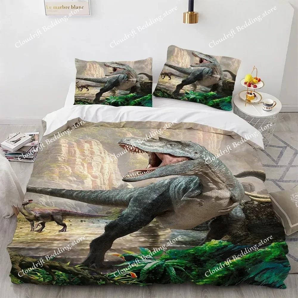 Dinosaur Duvet Cover Set for Kids Boys Girls Polyester King Queen Size Bedding Set Cartoon Wild Animals Comforter Quilt Cover