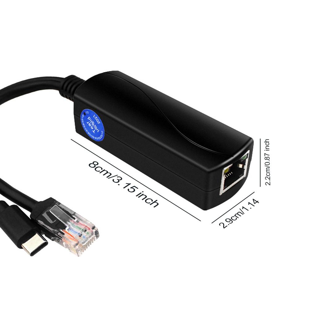 PoE 48V To USB-C 5V/4A Output Adaptive 10/100/1000Mbps PoE Splitter 48V To 5V 4A Micro USB Adapter for Raspberry Pi 5