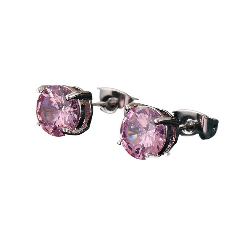 Earrings Korean Version of Small Fresh Pink Zircon Versatile Women's Earrings Ins