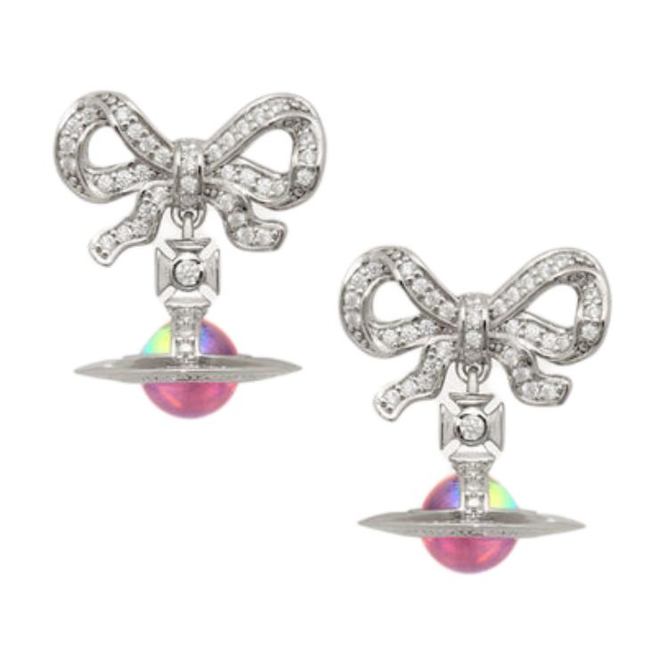 Vivienne Westwood Octavie Saturn Bow Shaped 3D Sphere Pendant Good Luck Recycled Silver Earrings Women earrings Aurora 8053195339167