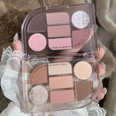 DIKALU Crystal Seven-Color Eyeshadow Palette - Gray Pink Milk Tea Shades, Low Saturation Matte & Shimmer for Parties & Students