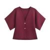 Womens Minimalist Knit Cardigan V-neck 5 Sleeve Button Detail Street Style Solid Color Top