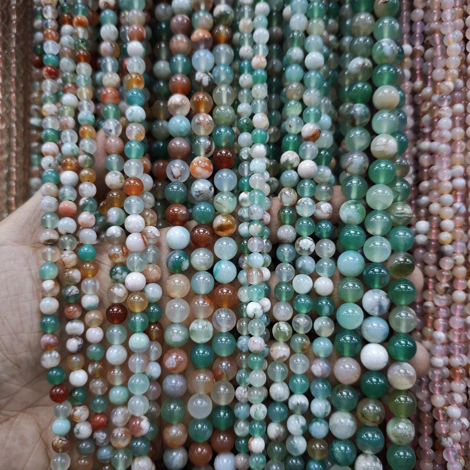 Натуральные бусины из агата «Цветок вишни» 6-10 мм, Браслет из зеленого агата «Цветок вишни», Полуфабрикаты для DIY украшений 6mm / approx. 60 beads