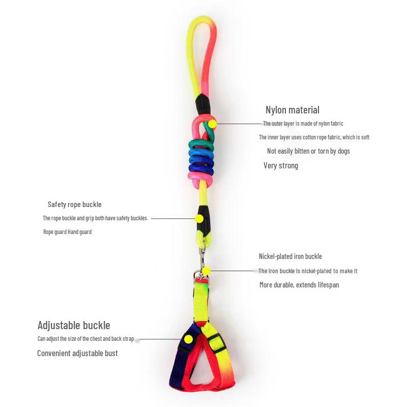 Seven-Color Dog Leash and Harness for Small, Medium, and Large Dogs