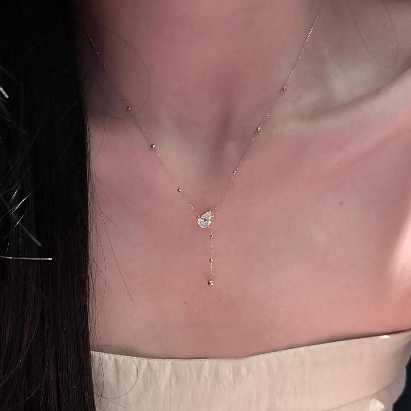 Y-Shaped Water Drop Tassel Necklace: Versatile, Chic, and Delicate Design for Women Platinum Water Drop Y-shaped Tassel Necklace