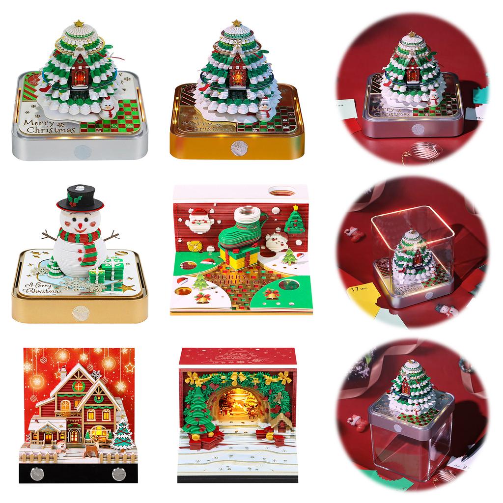 Schreibtisch-Uhr Kalender 2026 Schreibtischkalender Mit Licht 3D Abreißkalender Papier Schnitzkunst Notizblock Notizbuch Weihnachten