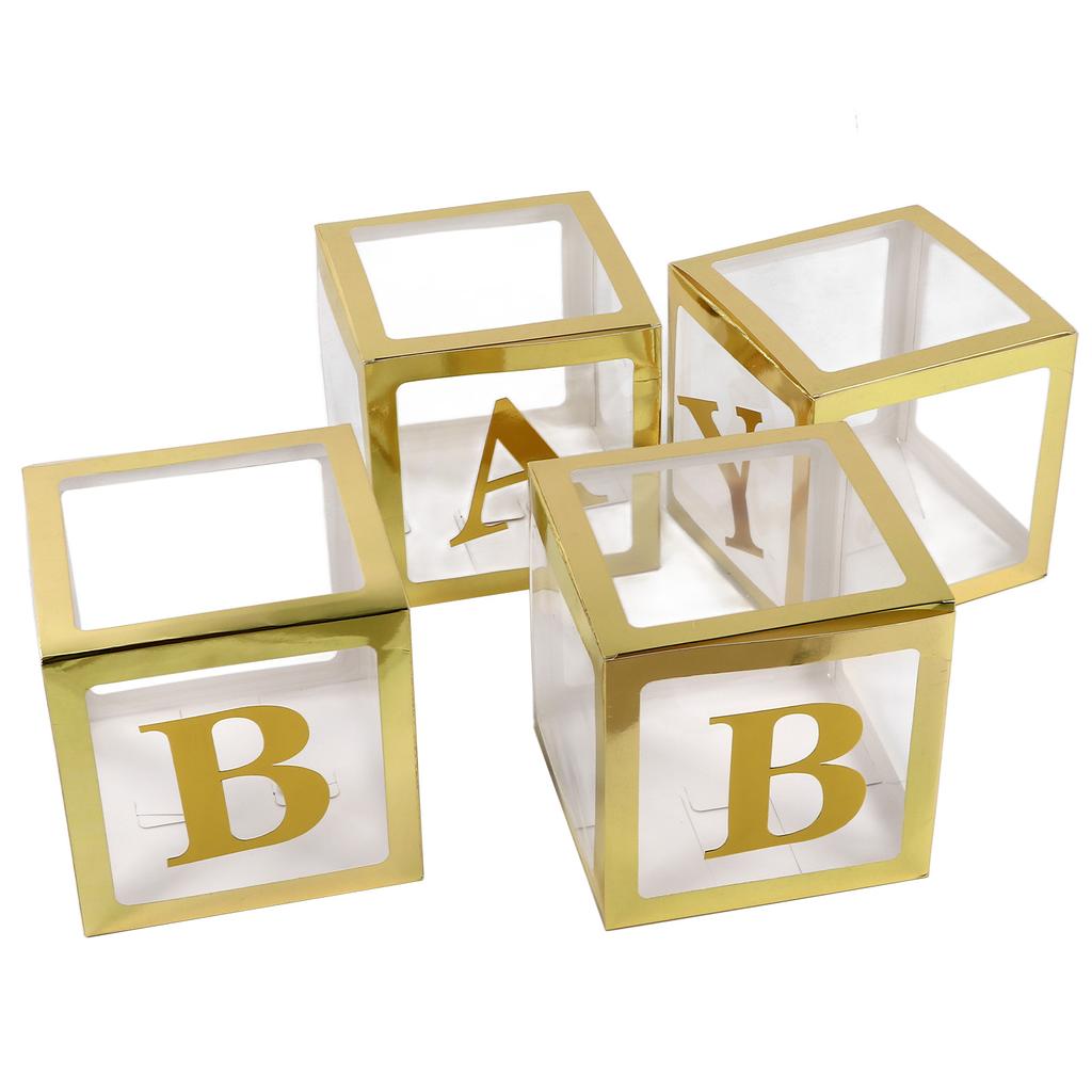 Baby Shower Balloon Box Safe Harmless Golden Transparent Pre Folded Paper Plastic Clear Baby Boxes