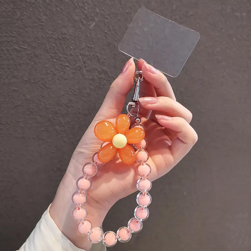 Phone Anti-lost Lanyard Key Short Wrist Pendant Women's Hand-held Chain Colorful Macaron Round Bead Pendant Mobile Phone Lanyard