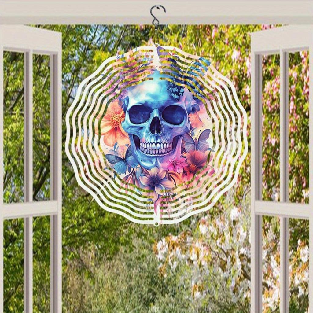 360° Rotating Wind Chime with Colorful Butterfly & Skull 2D Metal Art - Outdoor/Indoor Garden & Patio Decor, No Electricity Needed