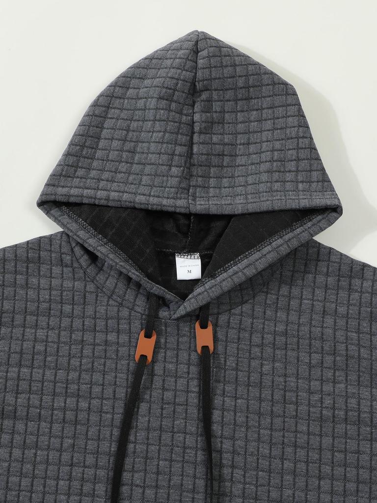 2024 European Men's Quilted Jacquard Plaid Cotton Long-Sleeve Hooded Sweatshirt