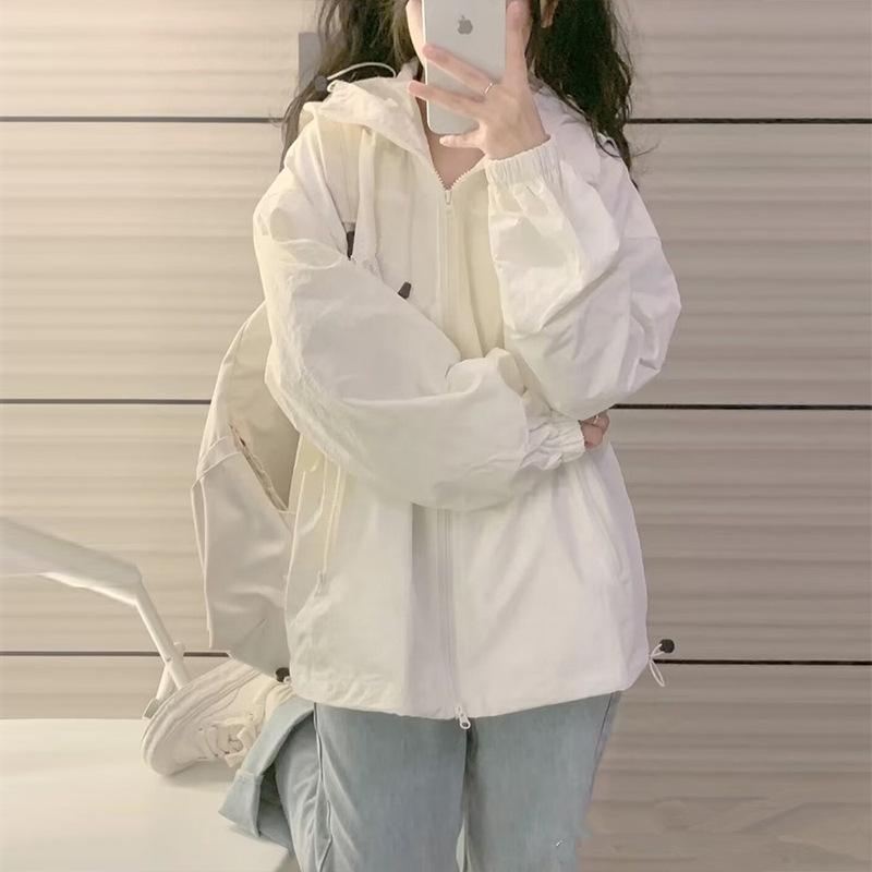 Petite Women Chic Sun Protection Coat Thin Casual Outerwear Summer Loose Zip‑up Sun‑proof Windbreaker Jacket