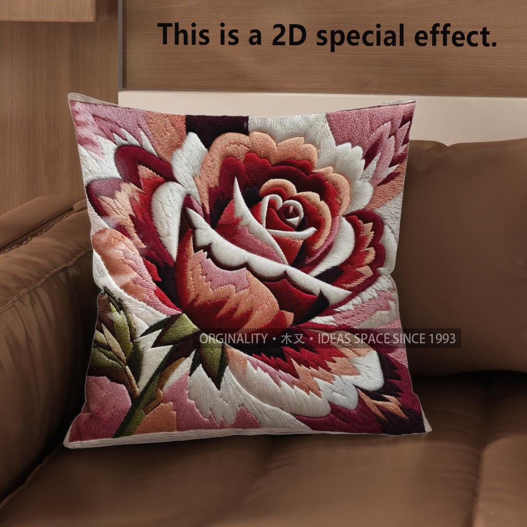 2D Vintage Rose Floral Throw Pillow Covers Pattern Cushion Cover Suitable For Sofa Bedroom Car Pillow Cover