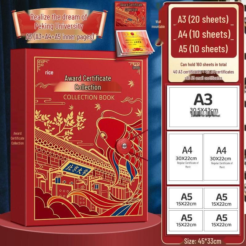 A4 Full Color Certificate Album for Boys & Girls - A3 Art Storage for Students