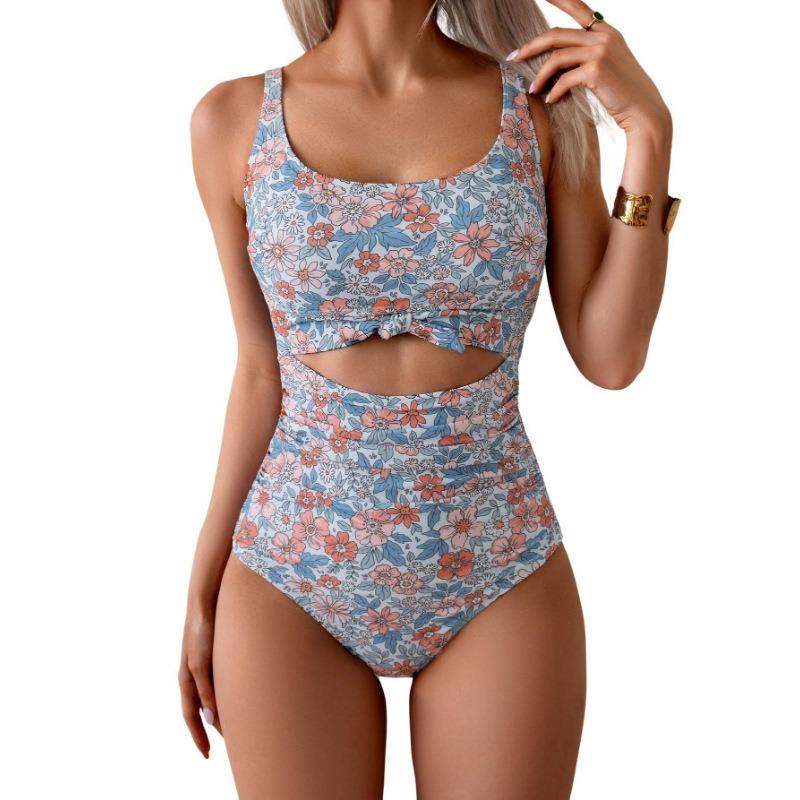 2026 European Beautiful Women's One-piece Swimsuit Belly Slim Swimsuit Hollow Lace-up Swimsuit