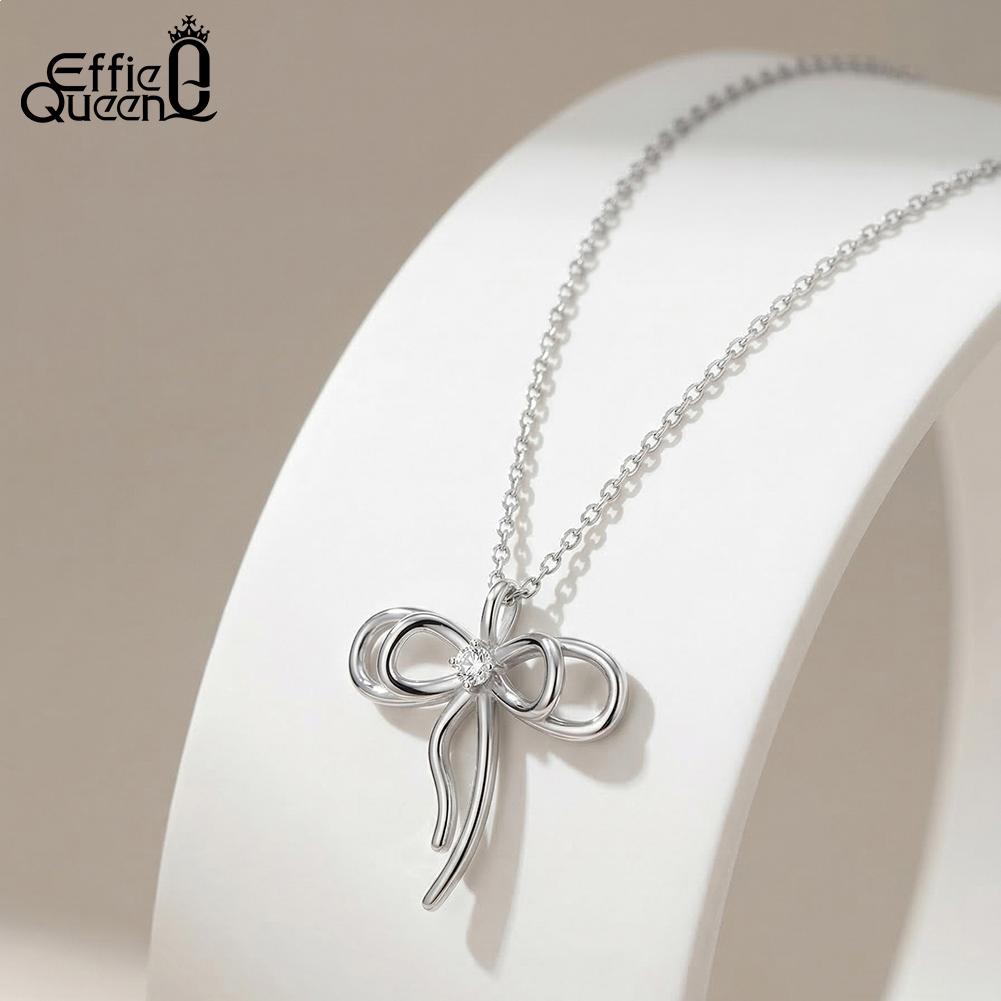 Effie Queen 925 Sterling Silver Bowknot Necklace Fashion Aesthetic Zircon Bow Pendant Choker Jewelry Daily Accessories SAPN63