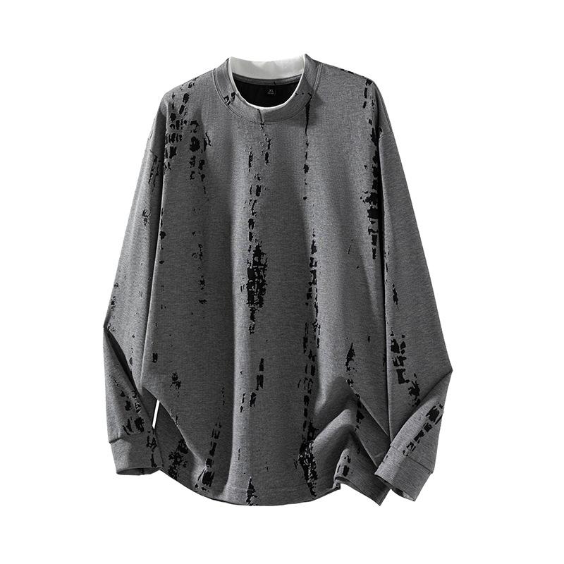 Hip-hop Fake Two-piece Long-sleeved T-shirt Men's Design Sense Street Irregular Wear-out T-shirt Shirt