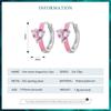 BAMOER Real 925 Sterling Silver Pink Heart Zircon Hoop Earrings Lovely Cindy Color Oil Printed Ear Clips Earring Girl Party Gift