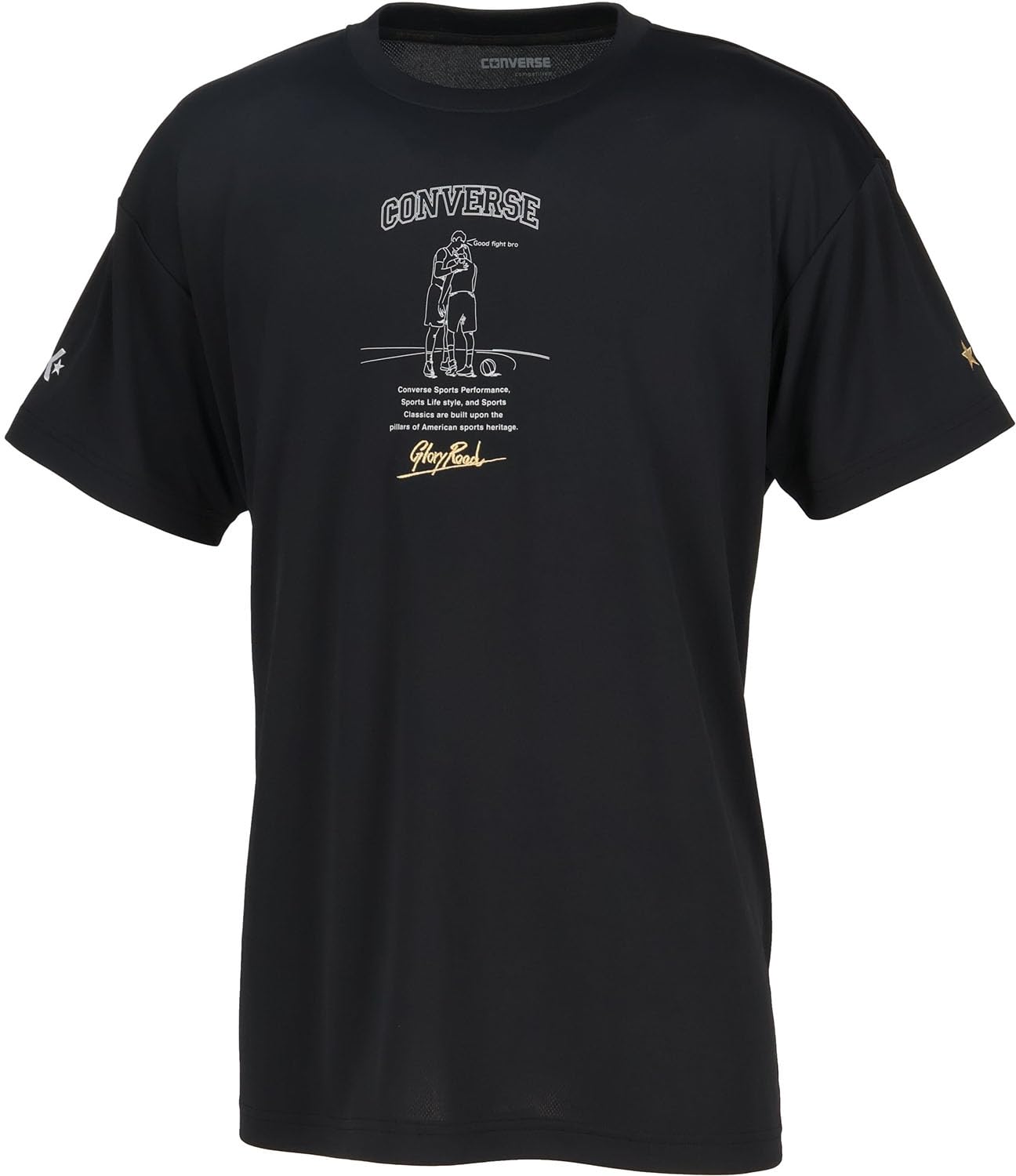 CONVERSE Мужская баскетбольная футболка с коротким рукавом Золотой серии (CBG251354), Влагоотводящий, Быстросохнущий, Унисекс, Черный, Размер O