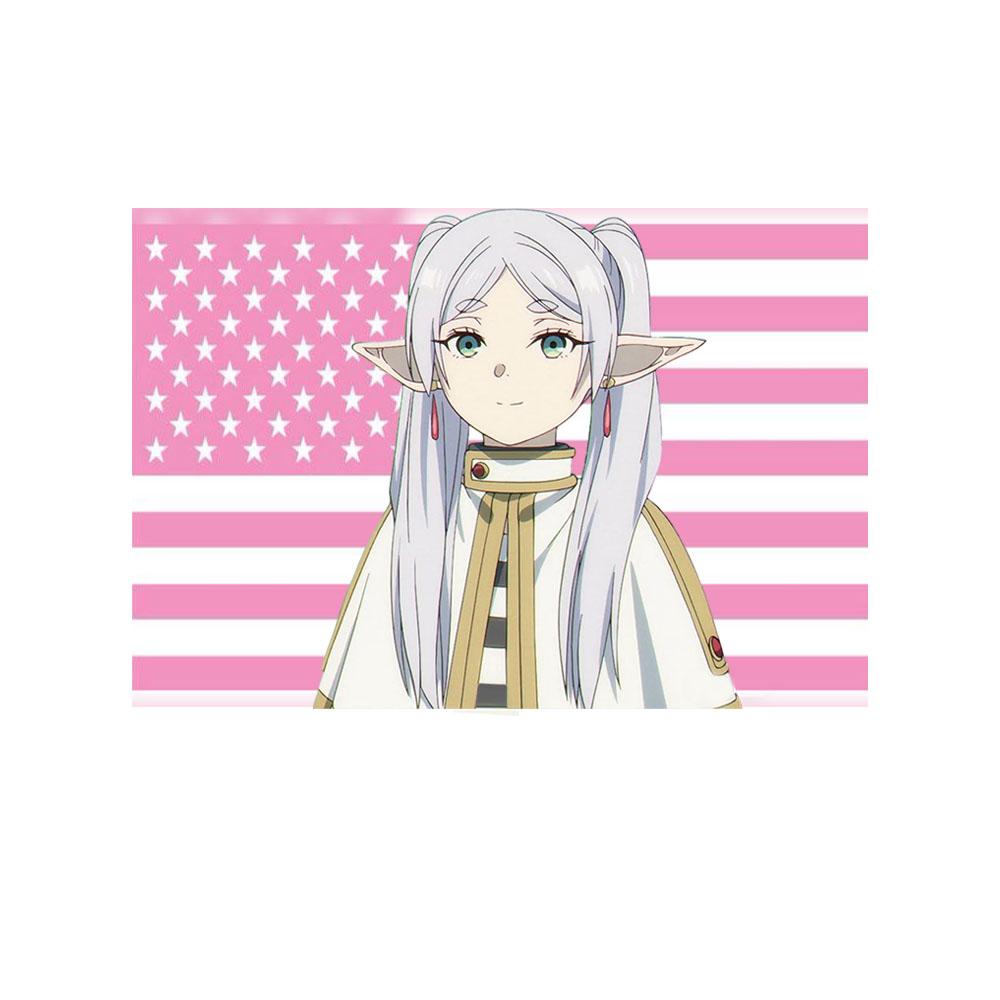 Anime Pink American Flag Tapestry Elegant Elf Character Polyester Wall Hanging for Bedroom Living Room Trendy Anime Aesthetic