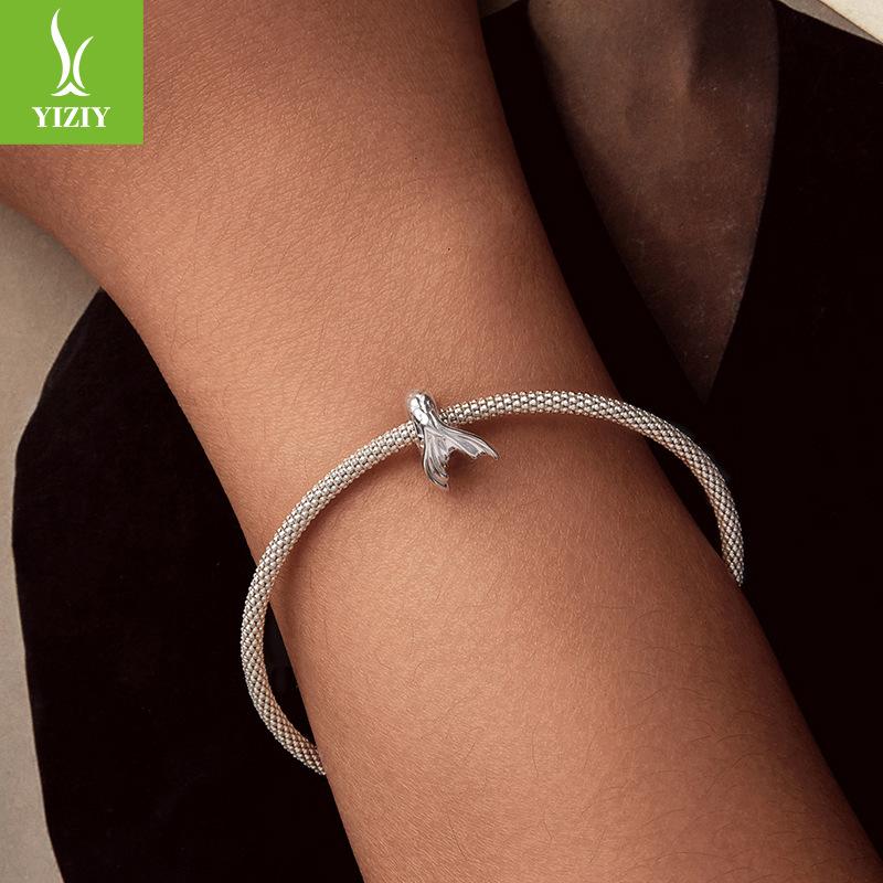 Human Fishtail Silicone Bead Spacer S925 Sterling Silver Beaded Diy Jewelry Beads Cross-Border