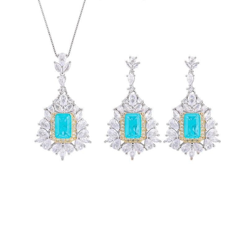 Jewelry Copper Bottom Gold-Plated Simulation Paraiba Inlaid Pendant Ring Set Female 8 * 12