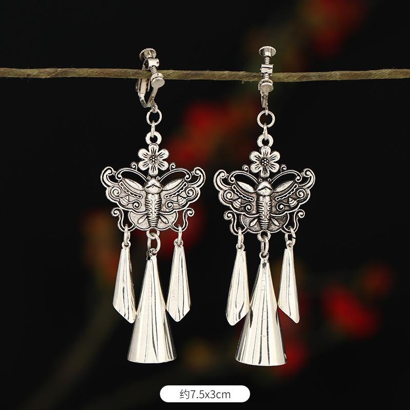 

Spiral painless earclips women s retro long fringed earrings Bohemian earrings earless ear jewelry