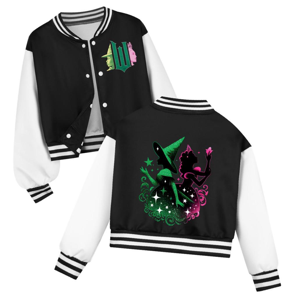 Kids Girls Witch Glinda Printed Casual Long Sleeves Baseball Jacket Coat